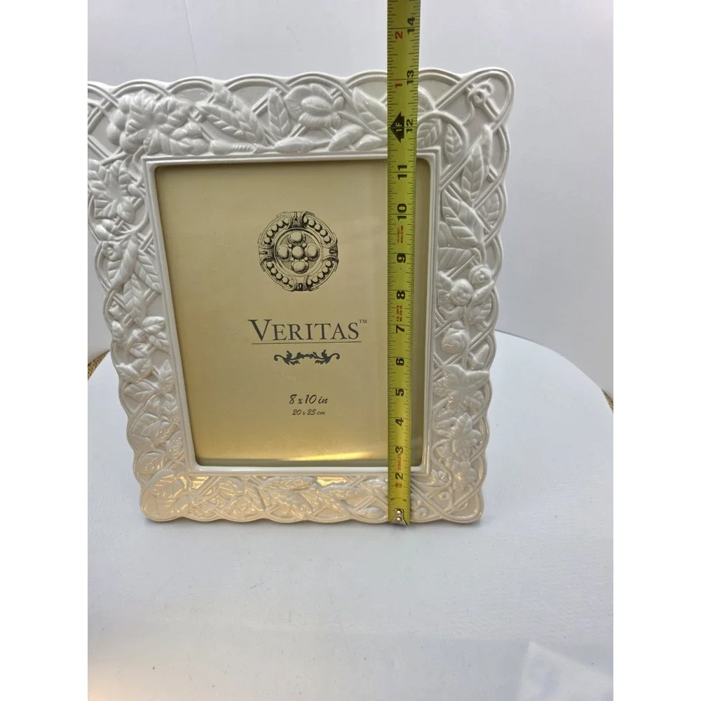 VTG Ivory Ceramic Floral Picture Frame 8x10 Embossed White Shabby Chic 13x11.5